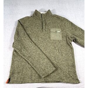 Woolrich Green Quarter Snap Pullover Fleece Mens L Utility Pocket Outdoor Hiking